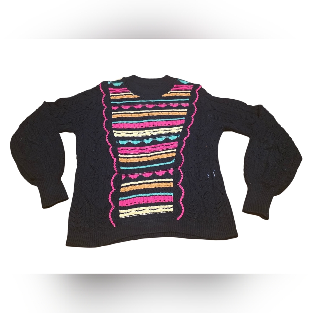 Sezane Estelle Jumper/Sweater Multicolor Ruffle Front Balloon Sleeve Size M